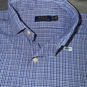Polo Ralph Lauren Mens Gingham Button Down Shirt XLT Blue White Long Sleeve
